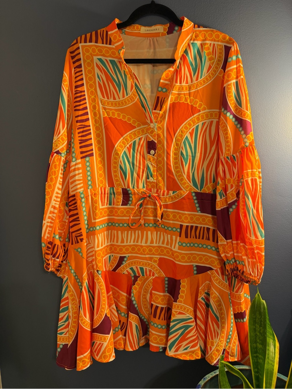 Lavender Brown Orange Printed Midi Dress